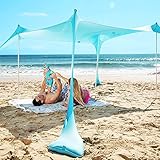 SUN NINJA Strandzelt, Sonnensegel LSF 50+, mit Sandschaufel, Heringen und...