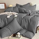 Tospass Jersey Bettwäsche 155x220 Dunkelgrau 2Teilig Modern Jacquard Kariert Microfaser...