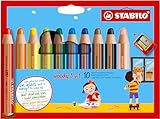 STABILO Buntstift, Wasserfarbe & Wachsmalkreide woody 3 in 1-10er Pack mit...