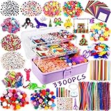 Purpledi 3300+ Stück Bastelsets für Kinder Bastelmaterial in Bastelkoffer, DIY...