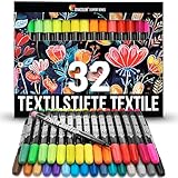 Zenacolor 32 Textilstifte Waschmaschinenfest - Textilfarbe Waschmaschinenfest -...