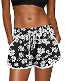 For G and PL Women Loose Pants Kurz Für Sport Und Print Bademode Schwarz&Blumen...