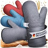 Funkenflug® Premium Ofenhandschuhe hitzebeständig [NEU] - Backhandschuhe mit Anti-Rutsch...