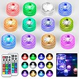 daphomeu Mini LED Lichter, RGB Lampe Wasserdicht 12pcs, Mehrfarbig Aquarium Licht,...