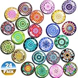 SOSMAR - 24er Set Kühlschrankmagnete - Dekorative Glascabochons Glasmagnete mit Mandala...