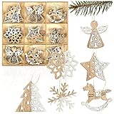 com-four® 27-teiliges Tannenbaumschmuck Holz-Anhänger Set -...