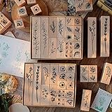 22 Stück Holzstempel Set, Blumen Holz Stempel, Alphabet Stempel mit Stempelkissen,...