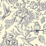 VEELIKE 44.5cm×900cm Tapete Blumen Beige Zitrone Vogel Fototapete Vintage...