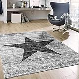 VIMODA Stern Jugendzimmer Wohnzimmer Teppich Grau Trendiger Kurzflor Teppich Stern Stylish...