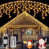 Ollny Eisregen Lichterkette außen 12m 486LEDs 81 Saiten Weihnachtsbeleuchtung...