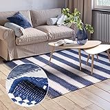 MY-RUG Fleckerlteppich 120 x 170 cm - Blau Weiß gestreift, handgewebt,...
