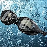 HSTWODE Optische Schwimmbrille mit Sehstärke | Dioptrien: -0 bis -6,0 | Schwarz und Rosa...