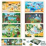 BONNYCO Holzpuzzle Kinder 6 Set 24 STK, Tieren aus Diversen Ökosystemen. Puzzle ab 3-8...