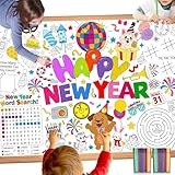 HOWAF Papier-Tischdecke zum Ausmalen Silvester Deko 2025, Happy New Year Supplies