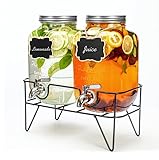 Roetell 4 Liter Getränkespender aus Glas mit Wasserhahn, 2er-Pack Wasserspender mit...
