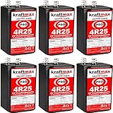 kraftmax 6er Pack 4R25 PRO - 6V Hochleistungs- Industrial Longlife Blockbatterie...