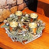 Kamaca Adventskranz aus massiven Holzzweigen mit Deko wie Tannenzweigen und Glas...