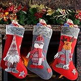 3er Weihnachtsstrumpf Set mit 46cm Großen, Enthalten Weihnachtsmann, Schneemann, Rentier...
