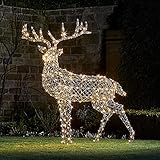 Lights4fun 168cm Harlow LED Rattan Rentier Figur Hirsch Timer Weihnachtsbeleuchtung für...