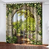 Hundnsney 3D Landgartenlandschaft Muster Vorhang Blickdicht Ösen 2Er Set Modern...
