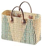 Kobolo Tasche Seegrastasche Korbtasche- Stripes - Lederhenkel - grünes Muster