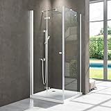 WDWRITTI Eckeinstieg Duschkabine 75x90cm Falttür Duschabtrennung mit Seitenwand, Glas...
