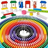 Lewo 1000 Stück Hölzern Domino Set Klassisch Rennen Spiele Gebäude Blöcke