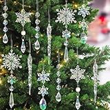 18 Stück Christbaumschmuck Schneeflocken Eiszapfen Anhänger, Acryl Eiszapfen...