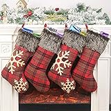 KOHMUI Weihnachtsstrumpf, 4er Rot Groß Plaid Weihnachtsstrumpf...