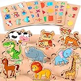 lenbest 6er Set Kinder Holzpuzzle - Montessori Spielzeug - Tier Alphabet Nummer...