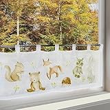 Delindo Lifestyle® Scheibengardine Waldtiere, Gardine für Jungen und Mädchen, 45x120...