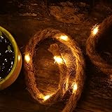 Gresonic Hanfseil-Lichterkette, 40 LEDs, 3 m, warmweiß, solarbetrieben, wasserdicht, für...