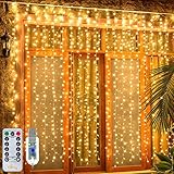 Ollny Lichtervorhang innen aussen, 3x3m 300 LED Lichterkette außen innen USB...