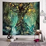 Zodight Baum des Lebens Wandteppich, Wandbehang Wandtuch Wasserfälle mit Elfen Unter...