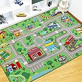 Capslpad Kinder Teppiche Spielteppich für Kinder Stadt 160x100cm rutschfest Kinderteppich...
