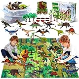 YUNKE Dinosaurier Spielzeug Set mit Aktivitätsspielmatte 31 x 27 Zoll & Bäume, 10 Stück...