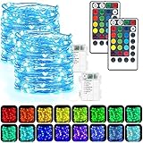 LED Lichterkette mit Batterie Innen 2 Stück 50 LED 16 Farbwechsel Akku RGB...
