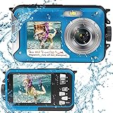 wasserdichte Kamera Full HD 2.7K 48MP Unterwasserkamera zum Schnorcheln Dual Screen...