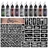 STIGMA Temporäres Tattoo Kit 10 Flaschen Farbtinten, 84 Stück Schablonen Kit für...