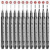 ZITFRI 12 Stk. Schwarz Fineliner Stifte Handlettering Stifte Kalligraphie Set,...