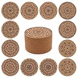 STARUBY 12 Stück Untersetzern Indisches Blumenmuster Korkuntersetzer 10 cm...