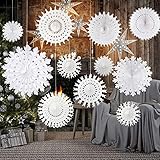 TUPARKA 16 Pcs White Paper Schneeflockendekorationen Papier Schneeflocken Hängende...