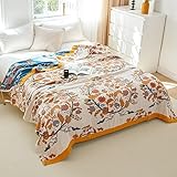 Große, weiche, gestrickte Tagesdecke auf dem Bett, Sommerpicknick, Campingdecke, Zelt,...