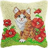 Taxpy Latch Hook Kissen Kit, Blumen und Katzen Knüpfkissen Set für Anfänger Erwachsene...